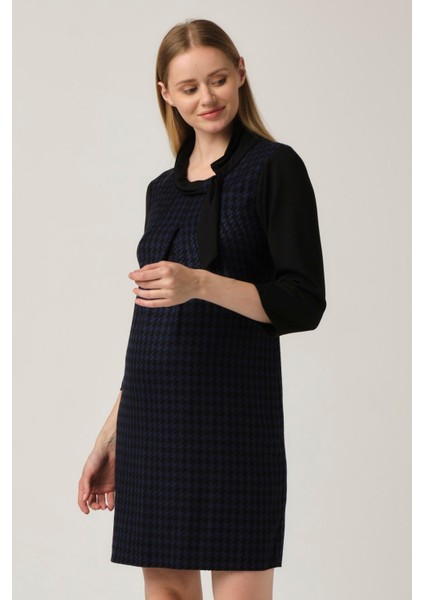 Hamile Desenli Arkadan Bağcıklı Mini Elbise Lacivert modelleri