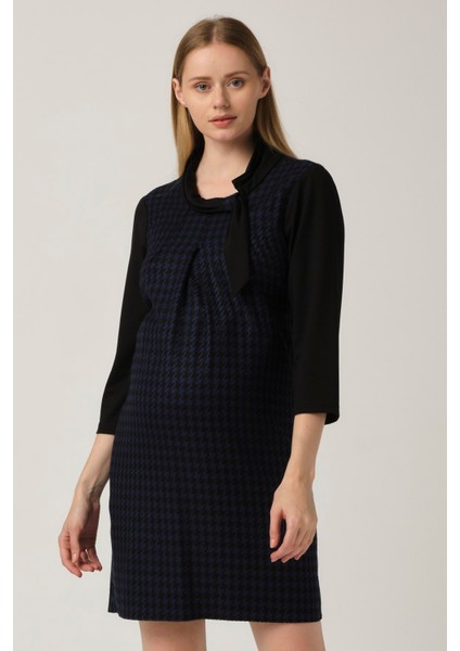 Hamile Desenli Arkadan Bağcıklı Mini Elbise Lacivert fırsatları