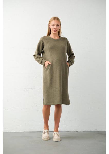 Hamile Yandan Cepli Emzirme Detaylı Midi Boy Triko Elbise Haki fiyatları