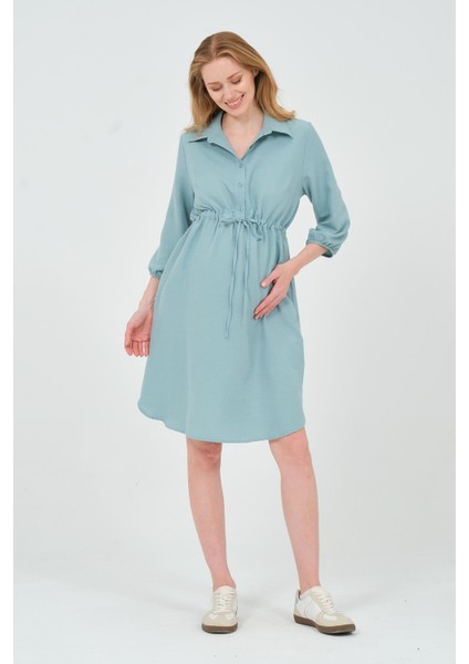 Hamile Fakir Kol Beli Bağcıklı Ara Boy Elbise Mintyeşili
