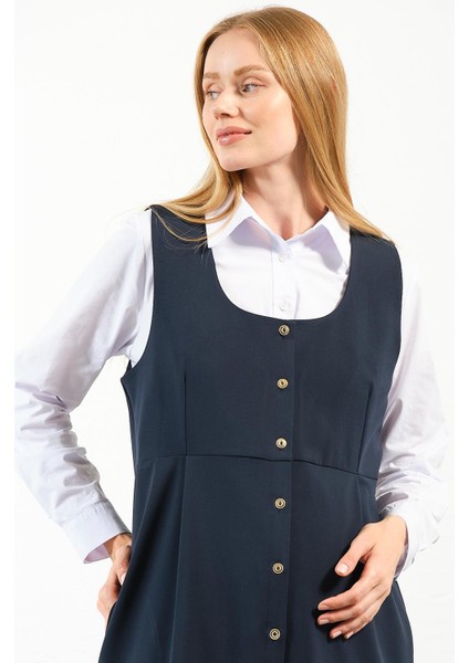 Hamile Sıfır Kol Önden Düğmeli Jile Elbise Lacivert fiyatları