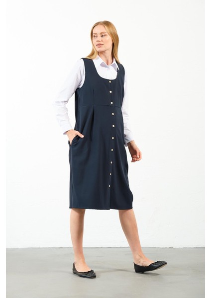 Hamile Sıfır Kol Önden Düğmeli Jile Elbise Lacivert modelleri