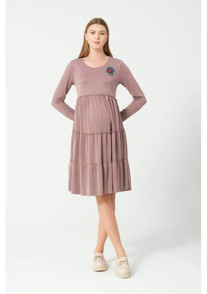 Hamile Günlük Fırfır Etekli Elbise Vizon fiyatları