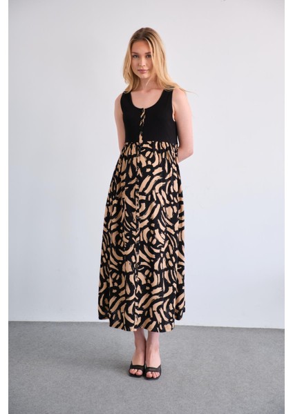 Hamile Desenli Midi Boy Jile Elbise Bej fiyatları