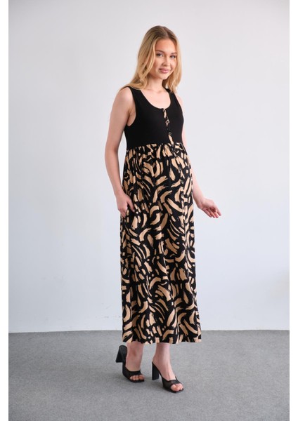 Hamile Desenli Midi Boy Jile Elbise Bej fırsatları