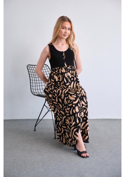 Hamile Desenli Midi Boy Jile Elbise Bej indirimleri