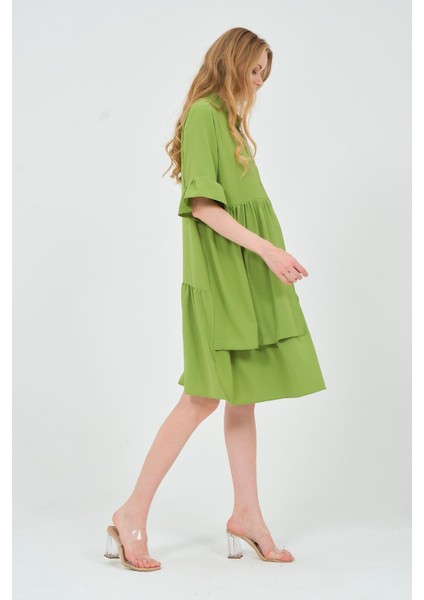 Hamile Önden Düğmeli Fırfır Detaylı Fakir Kol Midi Boy Elbise Yeşil fırsatları