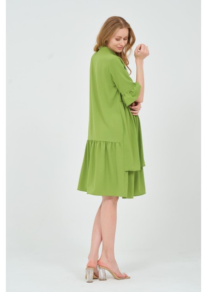 Hamile Önden Düğmeli Fırfır Detaylı Fakir Kol Midi Boy Elbise Yeşil indirimleri