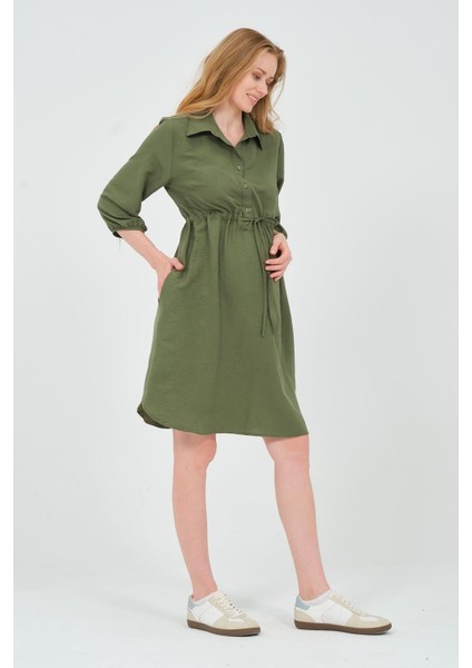 Hamile Fakir Kol Beli Bağcıklı Ara Boy Elbise Haki fiyatları