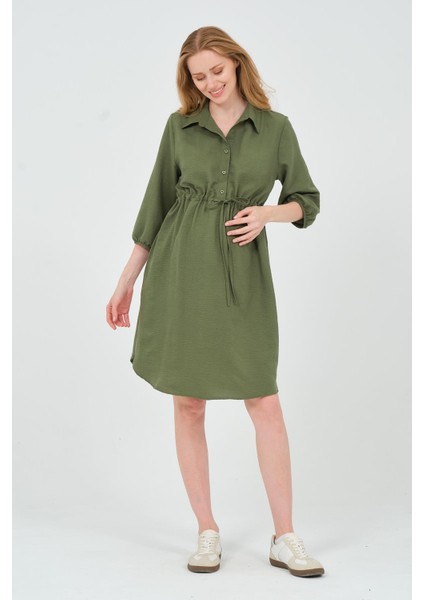 Hamile Fakir Kol Beli Bağcıklı Ara Boy Elbise Haki fırsatları