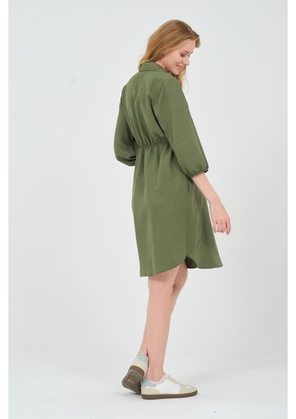 Hamile Fakir Kol Beli Bağcıklı Ara Boy Elbise Haki indirimleri