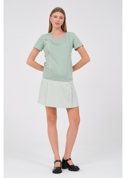 Hamile Kısa Kollu Mini Elbise Fıstık Yeşili
