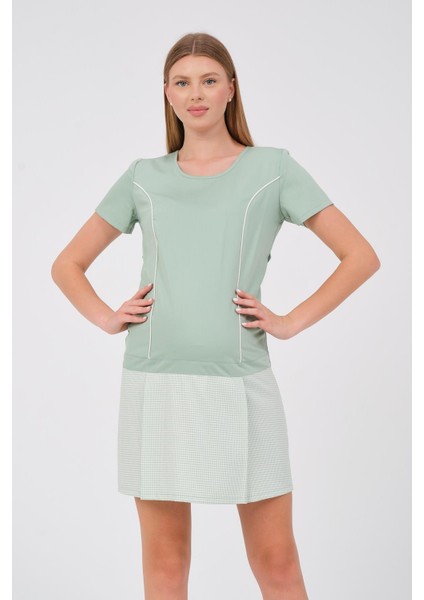 Hamile Kısa Kollu Mini Elbise Fıstık Yeşili modelleri