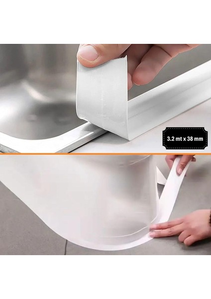 Su Sızdırmaz Banyo Mutfak Lavabo Küvet Izolasyon Şerit Bant,lavabo Kenar Bandı 3.2 mt x 38 mm (4401)