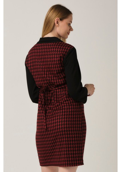 Hamile Desenli Arkadan Bağcıklı Mini Elbise Bordo fiyatları