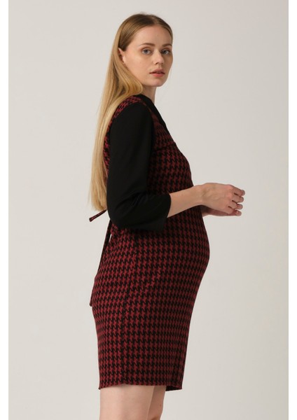 Hamile Desenli Arkadan Bağcıklı Mini Elbise Bordo fırsatları