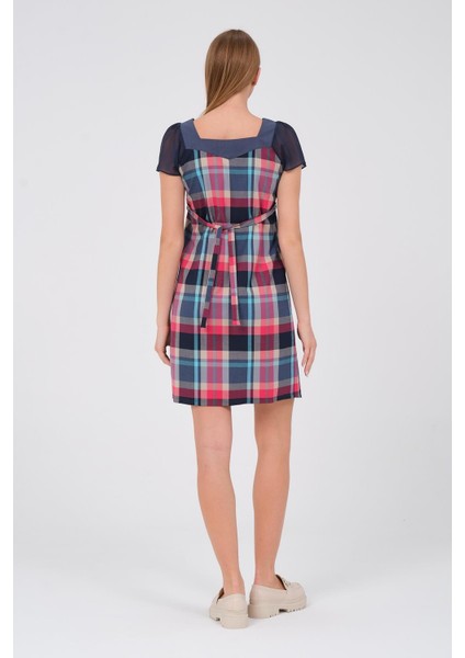 Hamile Kısa Kollu Ekose Şifon Detaylı Elbise Pembe indirimleri