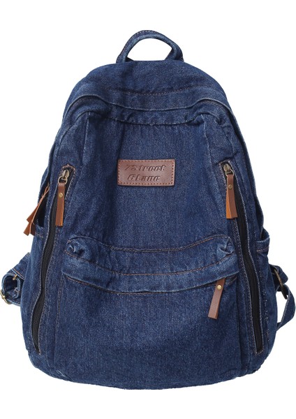 Moda Basit Dayanıklı Denim Çanta Üniversite Lise Ortaokul Öğrenci (Yurt Dışından)