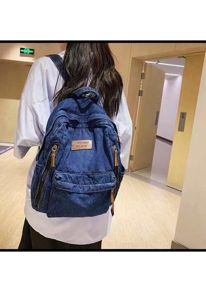 Moda Basit Dayanıklı Denim Çanta Üniversite Lise Ortaokul Öğrenci (Yurt Dışından) fiyatları