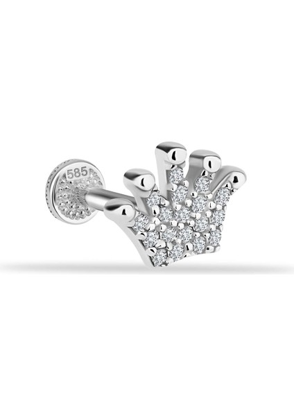 14 Ayar Altın Taşlı Taç Tragus Piercing