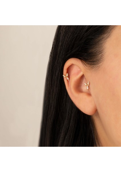 14 Ayar Altın Markiz Taşlı Minimal Tragus Piercing