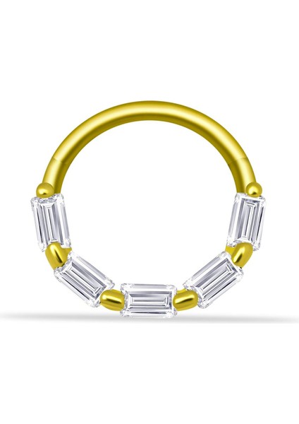 14 Ayar Altın Beş Taşlı Baget Minimal Halka Piercing