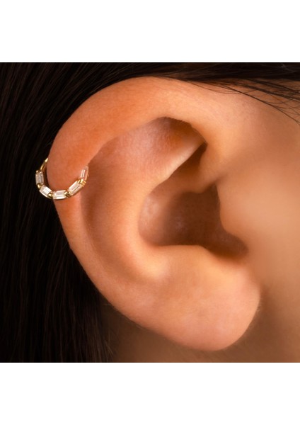 14 Ayar Altın Beş Taşlı Baget Minimal Halka Piercing
