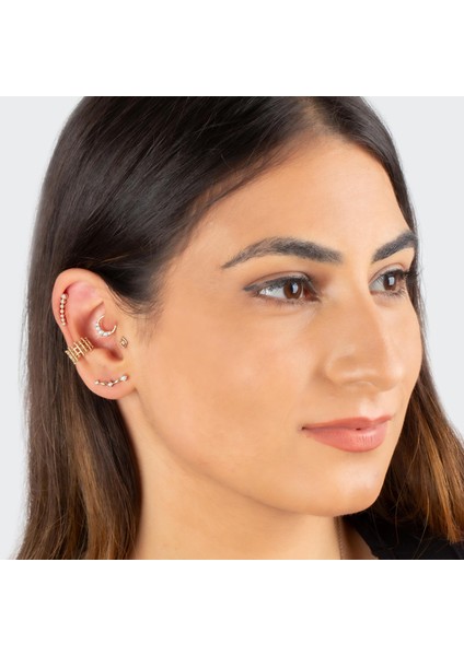 14 Ayar Altın Beş Taşlı Minimal Halka Piercing