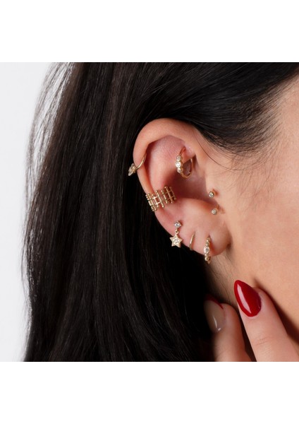 14 Ayar Altın Alttan 3 Taşlı Halka Piercing