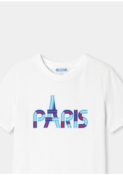 Beyaz Paris Baskılı Erkek Çocuk T-Shirt modelleri