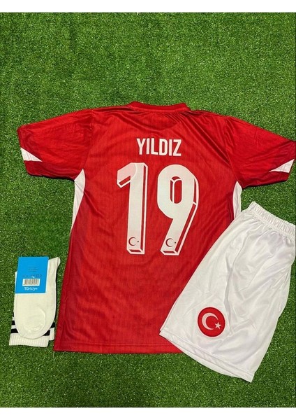 Euro 2024 Türkiye Kenan Yıldız 19 Numara Çocuk Iç Saha Forması 3 Lü Set (Kırmızı)