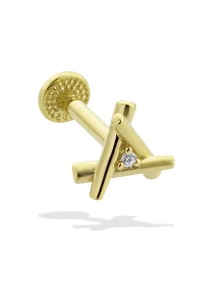 14 Ayar Altın Üçgen Motifli Minimal Tragus Piercing