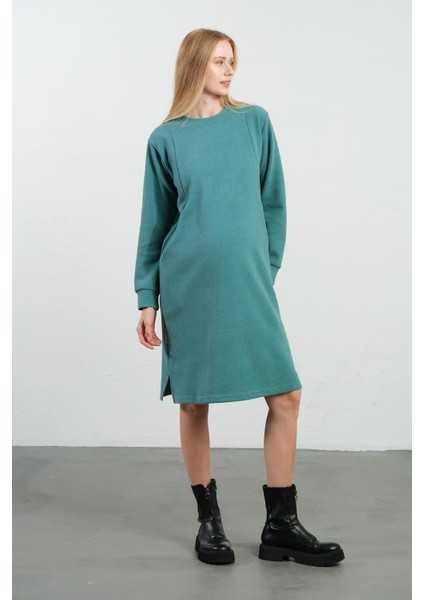 Hamile Emzirme Detaylı Cepli Yumuşak Dokulu Selanik Regular Fit Elbise Mintyeşili modelleri