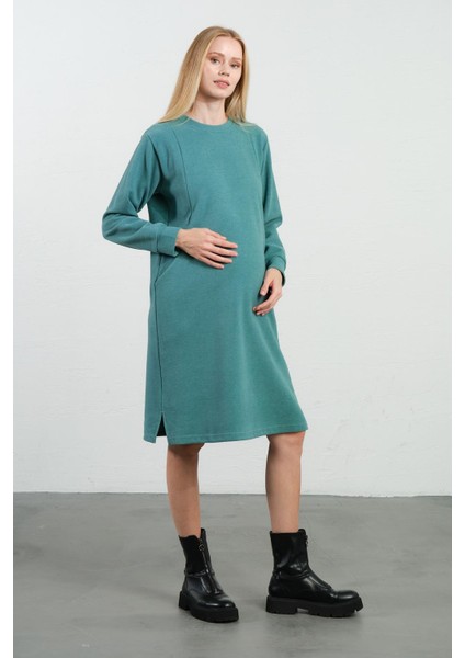 Hamile Emzirme Detaylı Cepli Yumuşak Dokulu Selanik Regular Fit Elbise Mintyeşili fırsatları