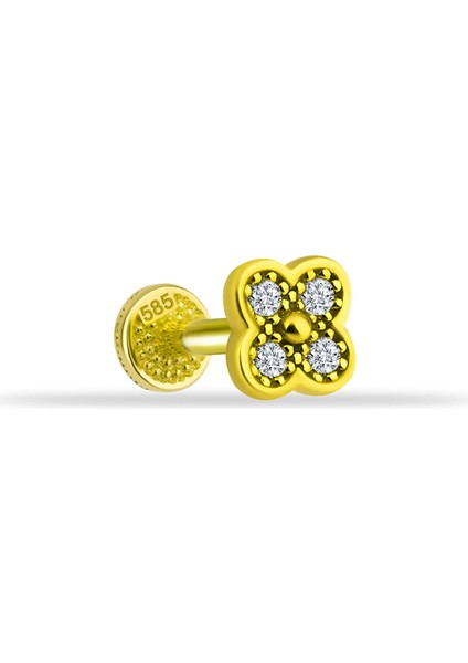 14 Ayar Altın Çiçek Minimal Tragus Piercing