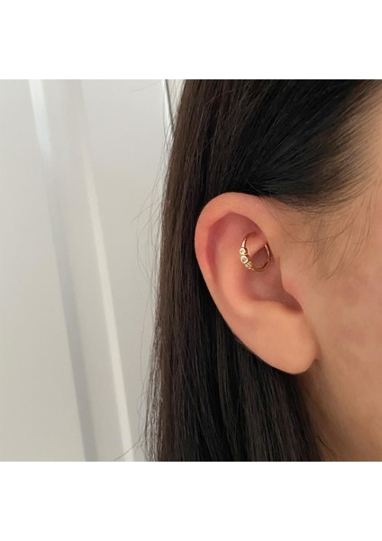 14 Ayar Altın Alttan 3 Taşlı Halka Piercing fırsatları