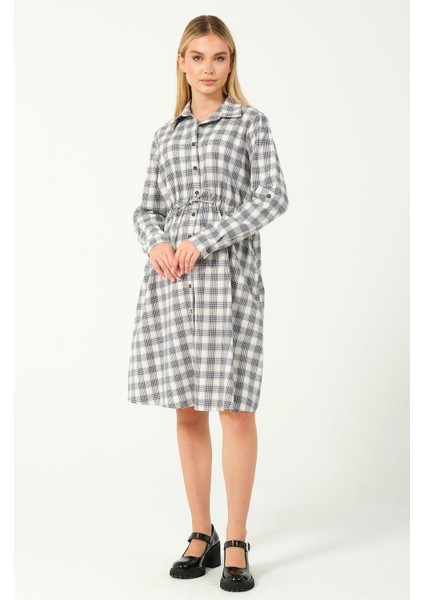 Hamile Uzun Kollu Ara Boy Ekose Elbise Lacivert fiyatları