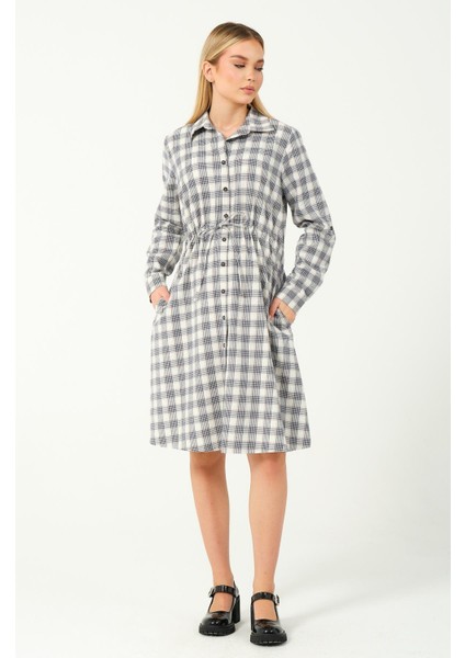 Hamile Uzun Kollu Ara Boy Ekose Elbise Lacivert fırsatları