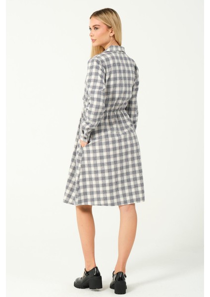 Hamile Uzun Kollu Ara Boy Ekose Elbise Lacivert indirimleri