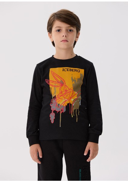 Siyah Bisiklet Yaka Uzun Kollu Erkek Çocuk T-Shirt fiyatları