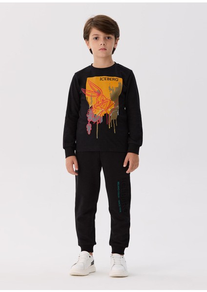 Siyah Bisiklet Yaka Uzun Kollu Erkek Çocuk T-Shirt indirimleri