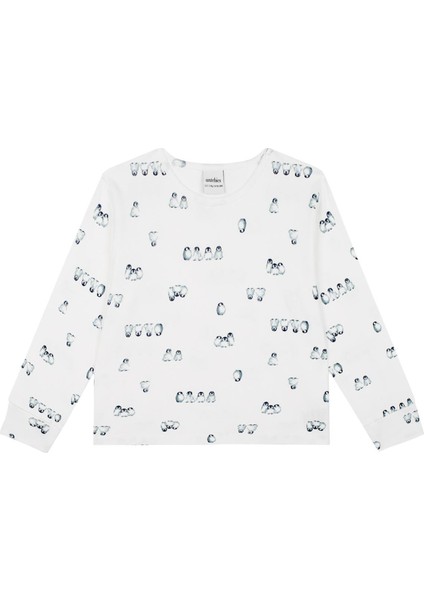 Penguen Adası Beyaz Uzun Kollu Erkek Çocuk Pijama Takımı