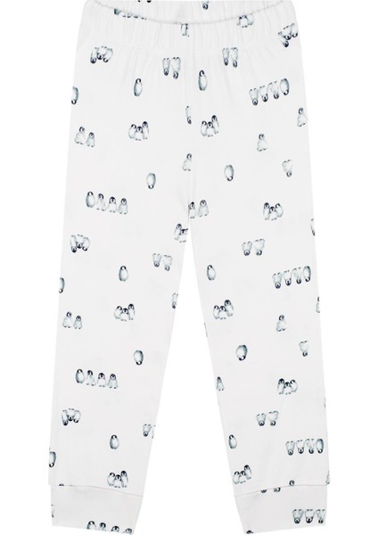 Penguen Adası Beyaz Uzun Kollu Erkek Çocuk Pijama Takımı