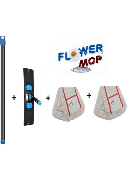 Nemli Paspas Takımı, Pamuklu Mop, Metal Sap, 50 cm Boyutuyla Kullanışlı ve Pratik