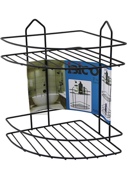 Siyah 2 Katlı - Üçgen Metal Banyo Köşelik - Duşkabin Raf (4401)