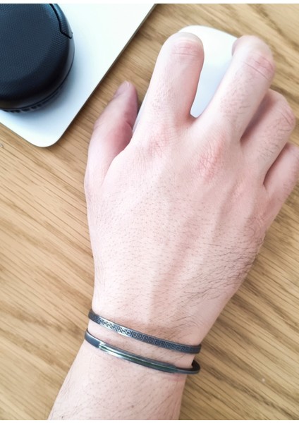Line Haki Mineli El Yapımı Oksitlenmiş 925 Ayar Gümüş Erkek Bileklik