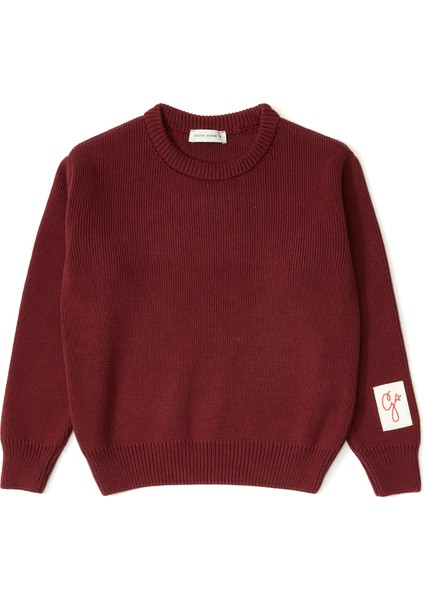 Bordo Logo Baskılı Unisex Çocuk Kazak