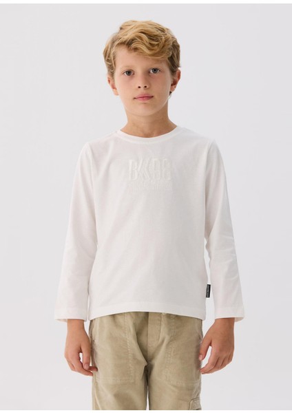 Beyaz Baskılı Uzun Kollu Erkek Çocuk T-Shirt indirimleri