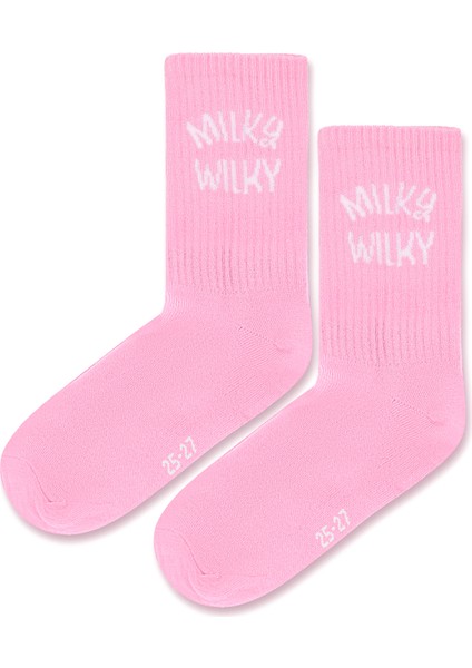 Pembe Logo Jakarlı Unisex Çocuk Çorap