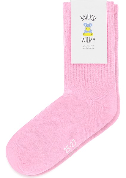 Pembe Logo Jakarlı Unisex Çocuk Çorap